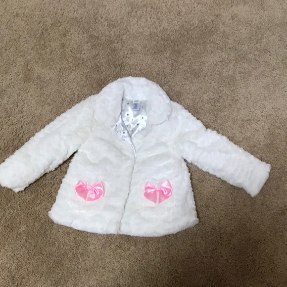 Little me kids baby girl 24 M white fuzzy jacket